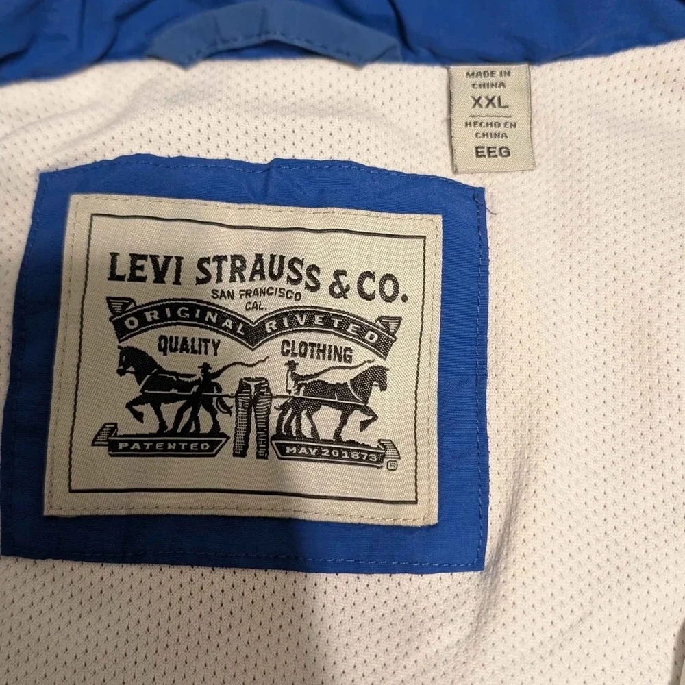 Levi's Windbreaker Jacket Mens XXL Blue Colorblock Logo Sleeve Full Zip‎
